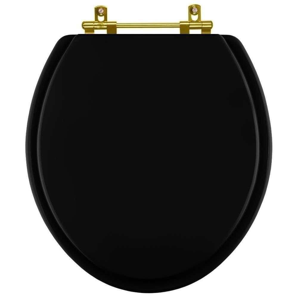 Tampa de Vaso Laqueado Convencional Preto para bacia Incepa com Ferragem Dourada