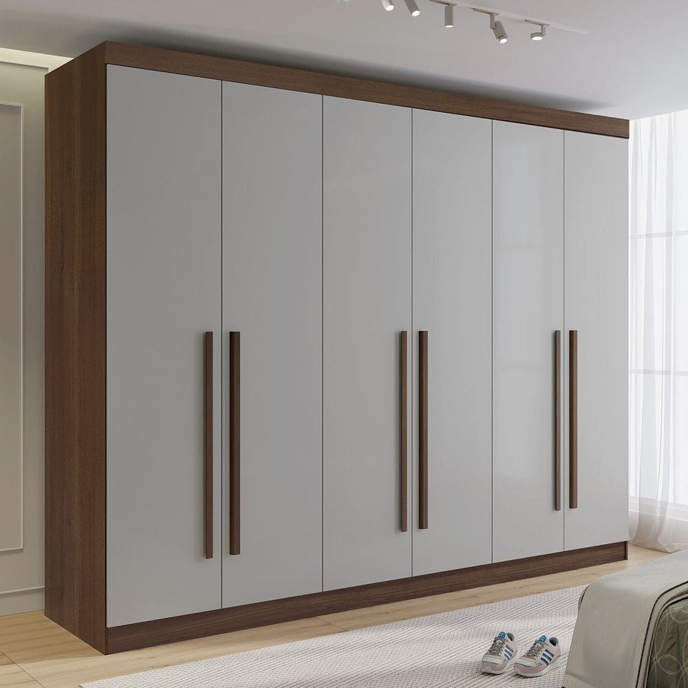 Guarda-roupa Casal 100% Mdf 6 Portas 6 Gavetas Paris Plus Castanho/Off White