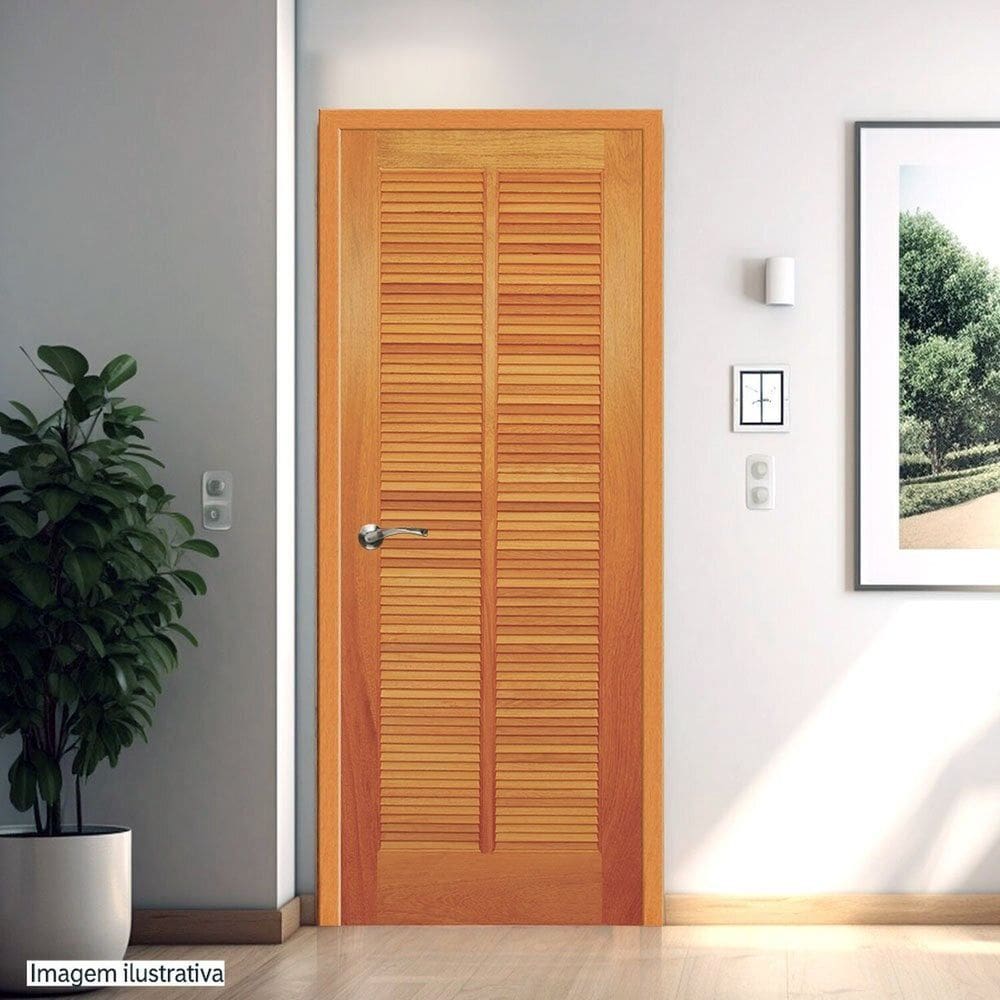 Porta de Madeira Maciça Tauari 210x82x3,3 Veneziana Jomadi Natural