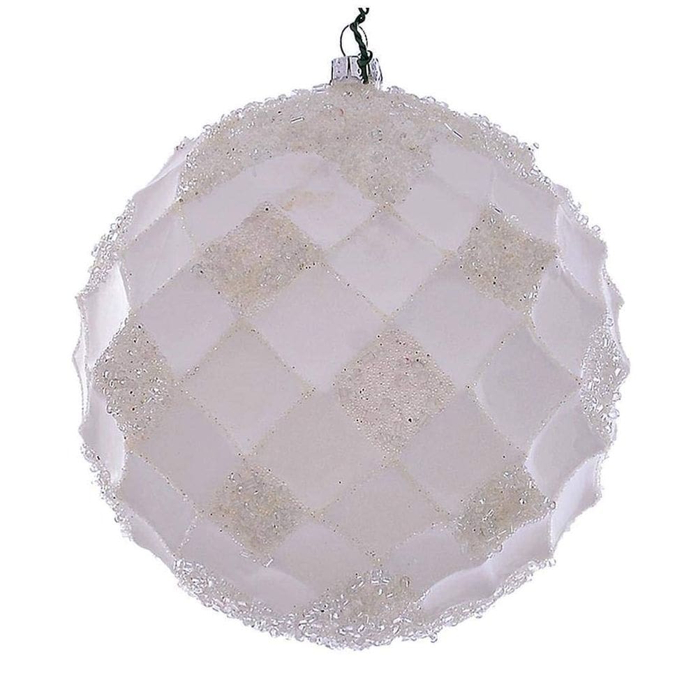 Enfeite de bola branca com miçangas Vickerman de 4,75”, pacote com 3