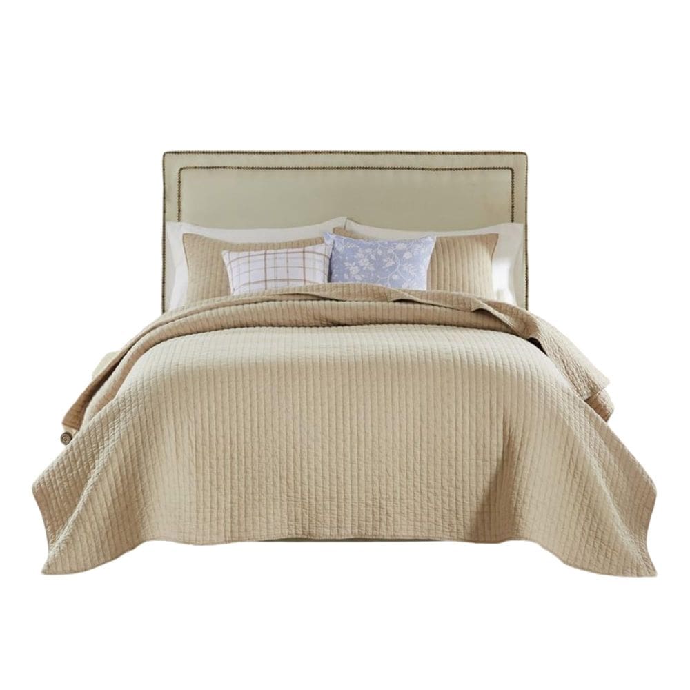 Conjunto de roupa de cama Benzara Xumi Twin Quilt, 2 peças de algodão bege