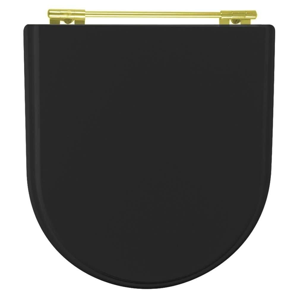 Tampa de Vaso Laqueado Calypso Preto para bacia Incepa com Ferragem Dourada