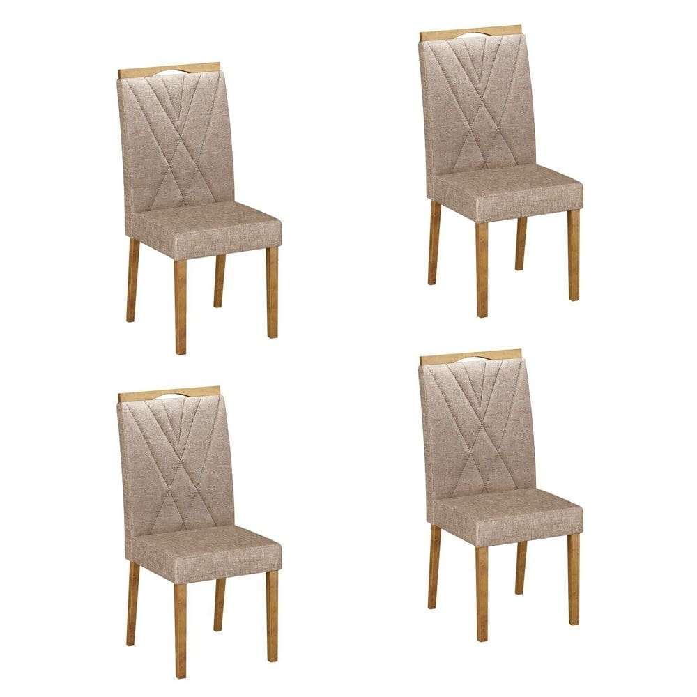 Conjunto 4 Cadeiras para Sala de Jantar Pés em Madeira Maciça Lara Bege
