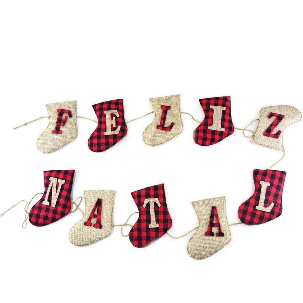 Varal Bota Feliz Natal Pelúcia 130cm - Tudo em Caixa