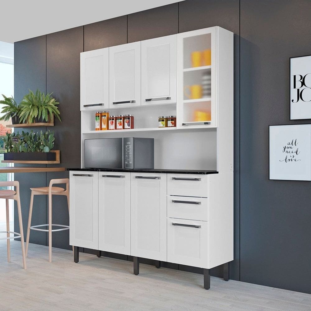 Cozinha Compacta em Aço 8 Portas 2 Gavetas 140cm Florença Itatiaia Branco