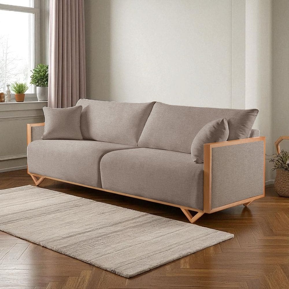 Sofá Fixo Lara 3 Lugares Luxo 1,90m Castellar Móbile Linho Cappuccino