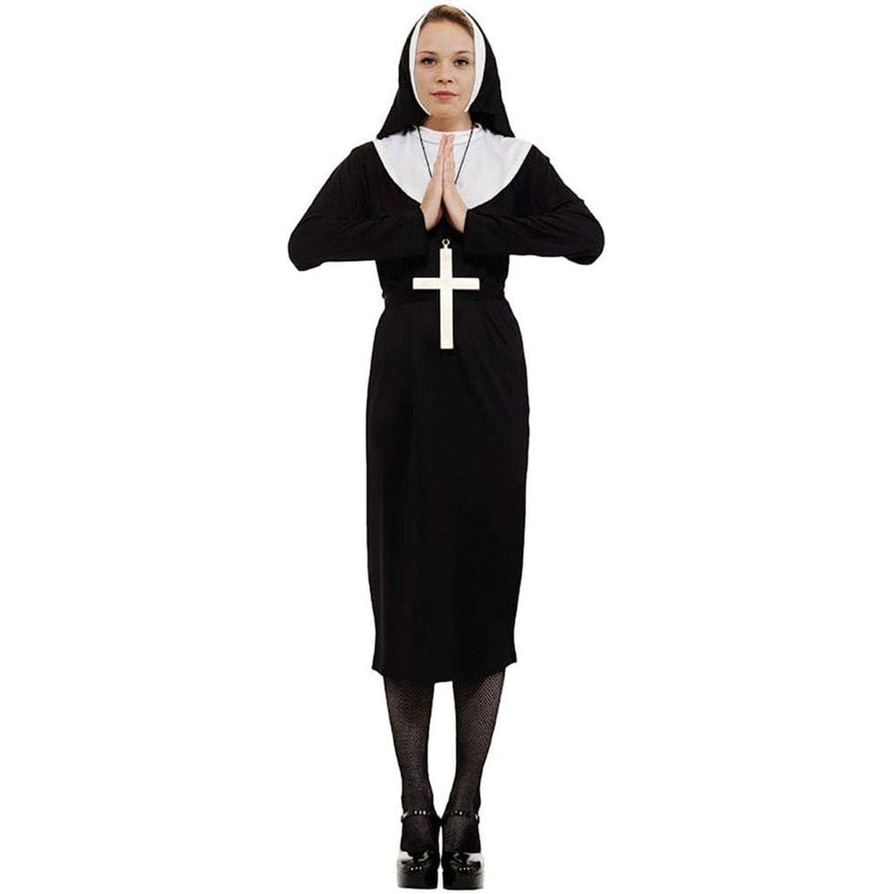 Fantasia Nun Orion Costumes para adultos de 6 a 12 anos com vestido, gola e cinto