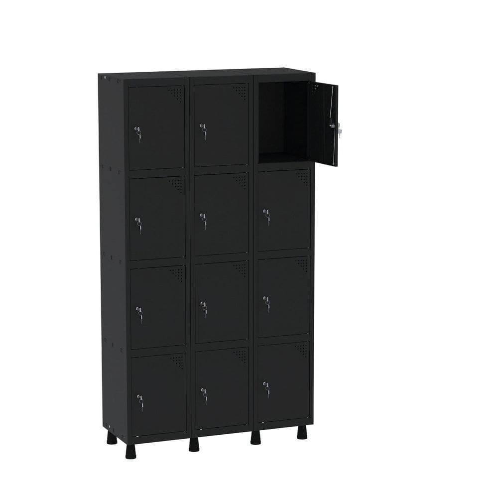 Roupeiro 100% em Aço Mt 3v 12 Portas com 2 Chaves Preto
