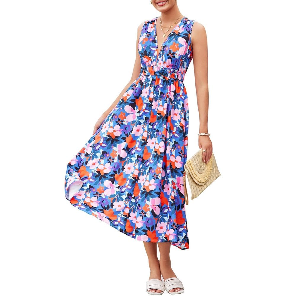 Vestido Flessibili 2025 de verão sem mangas com decote em V Boho Beach Maxi