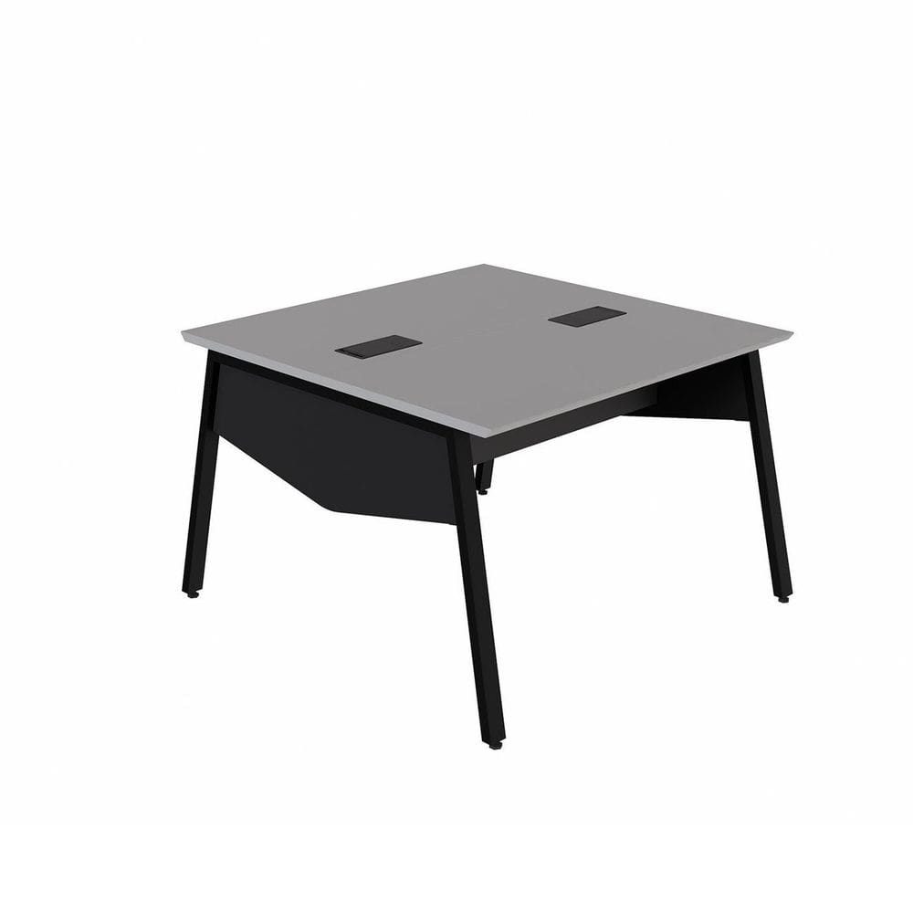 Mesa Escritório Plataforma 2 Pessoas 135cm com Tampo Chanfrado Pés em Metal Industrial Executive Cinza Sagrado / Preto