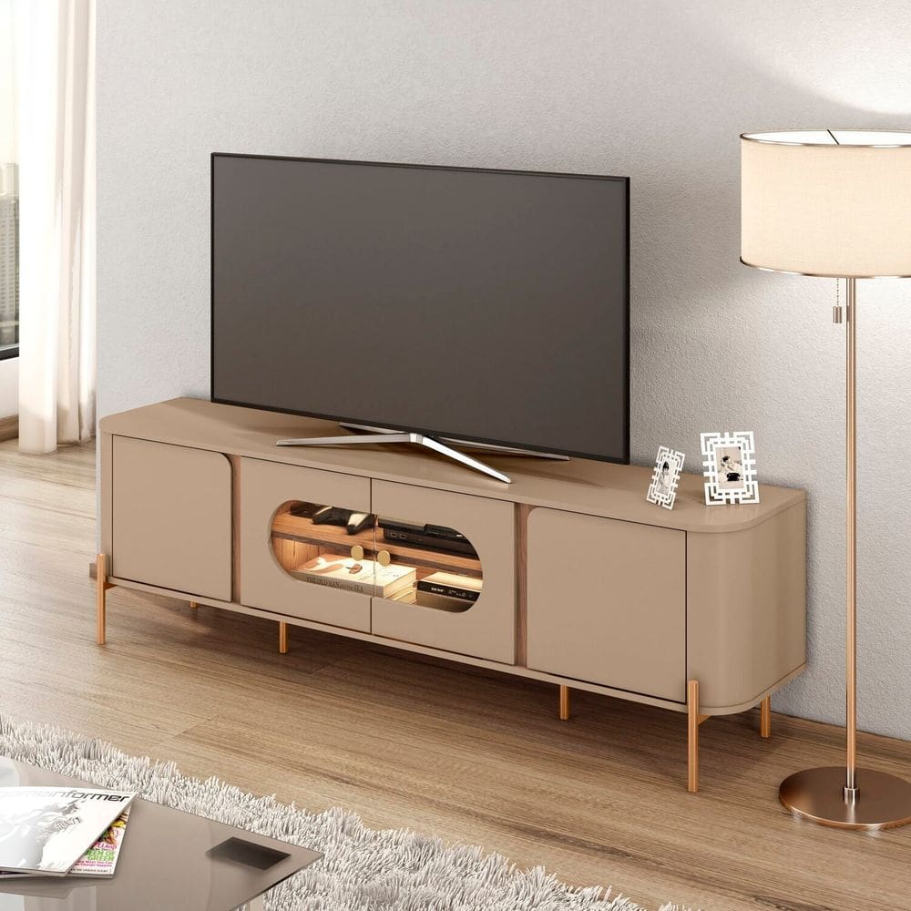 Rack para Tv 75 Polegadas com Led Bordas Arredondadas Juquehy Cinza/Carvalho