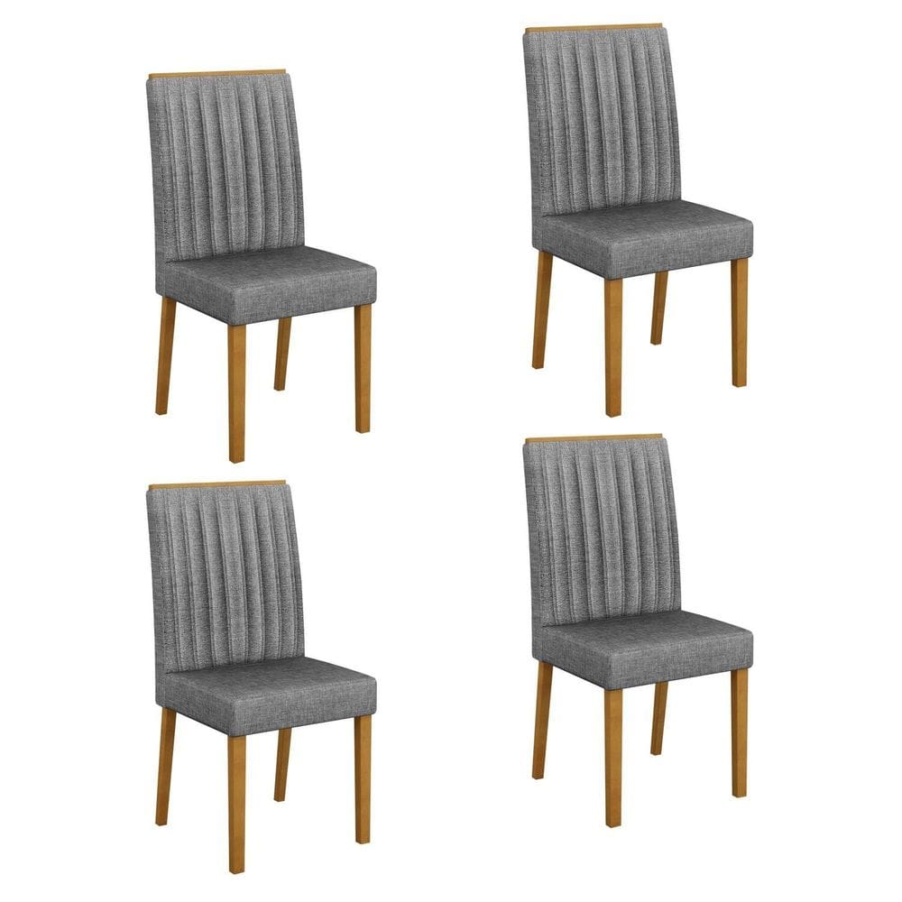 Conjunto 4 Cadeiras para Sala de Jantar Pés em Madeira Maciça Mari Bege