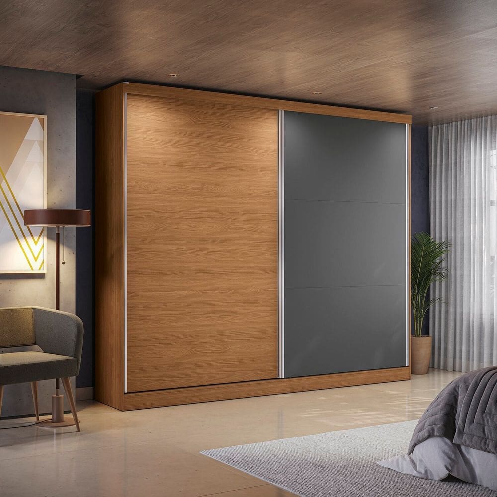 Guarda-roupa 2 Portas de Correr e 4 Gavetas Dormitorio Bigger Lo Canela/Grafite