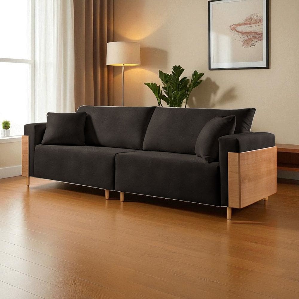 Sofá Fixo Heitor Pé de Madeira Luxo 1,60m Castellar Móbile Sintético Preto