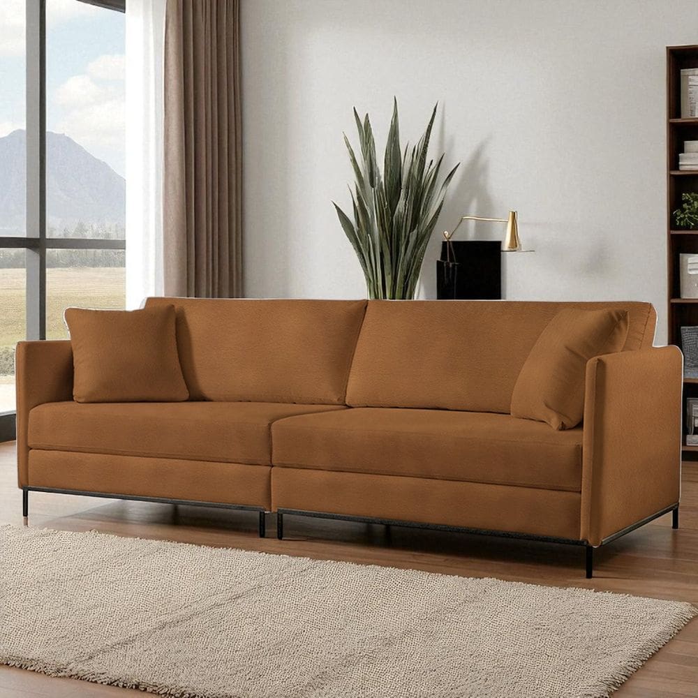 Sofá Fixo Ravi 4 Lugares Luxo 2,50m Castellar Móbile Sintético Caramelo