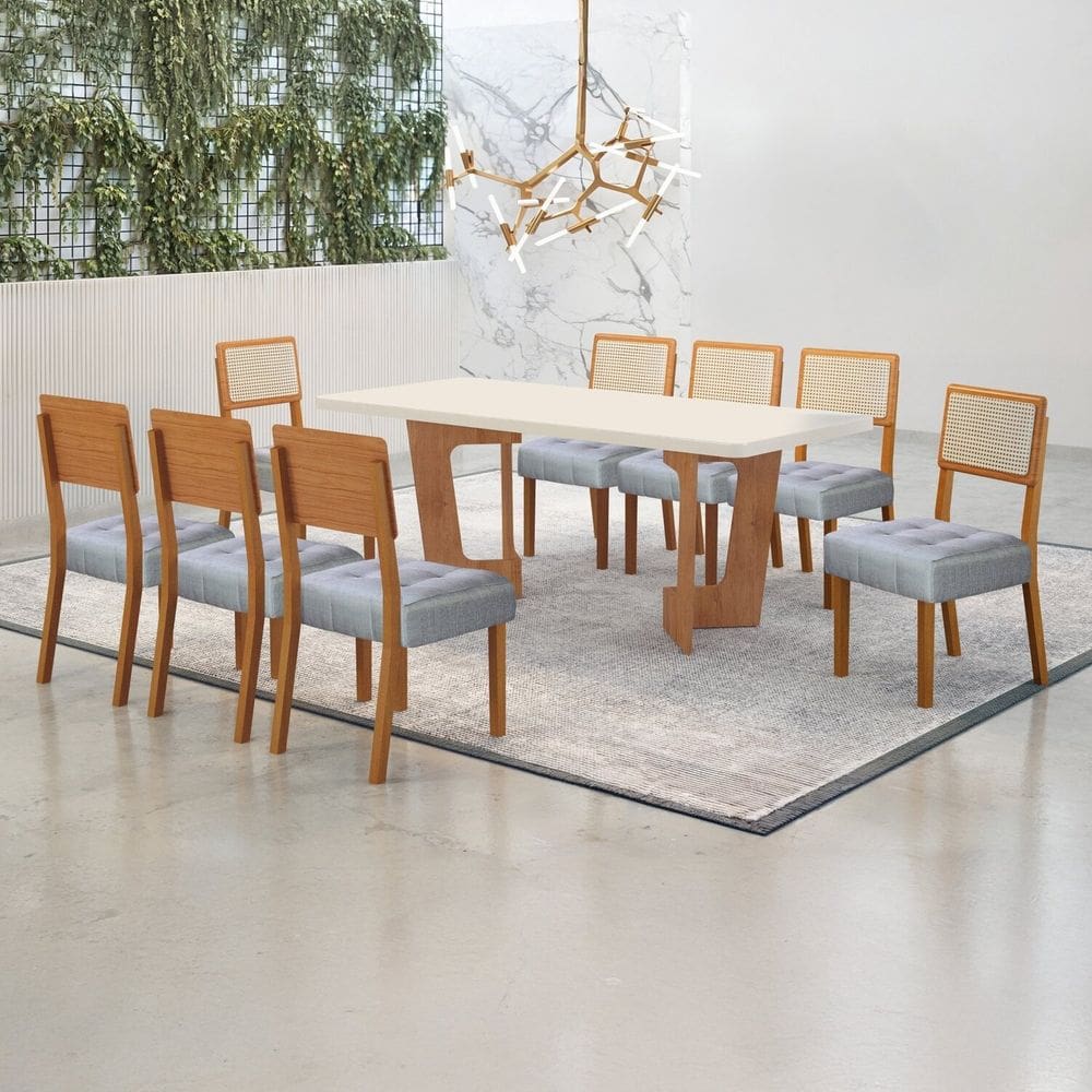Conjunto Sala de Jantar Mesa 180cm com 8 Cadeiras Liz Cinamomo/Off White