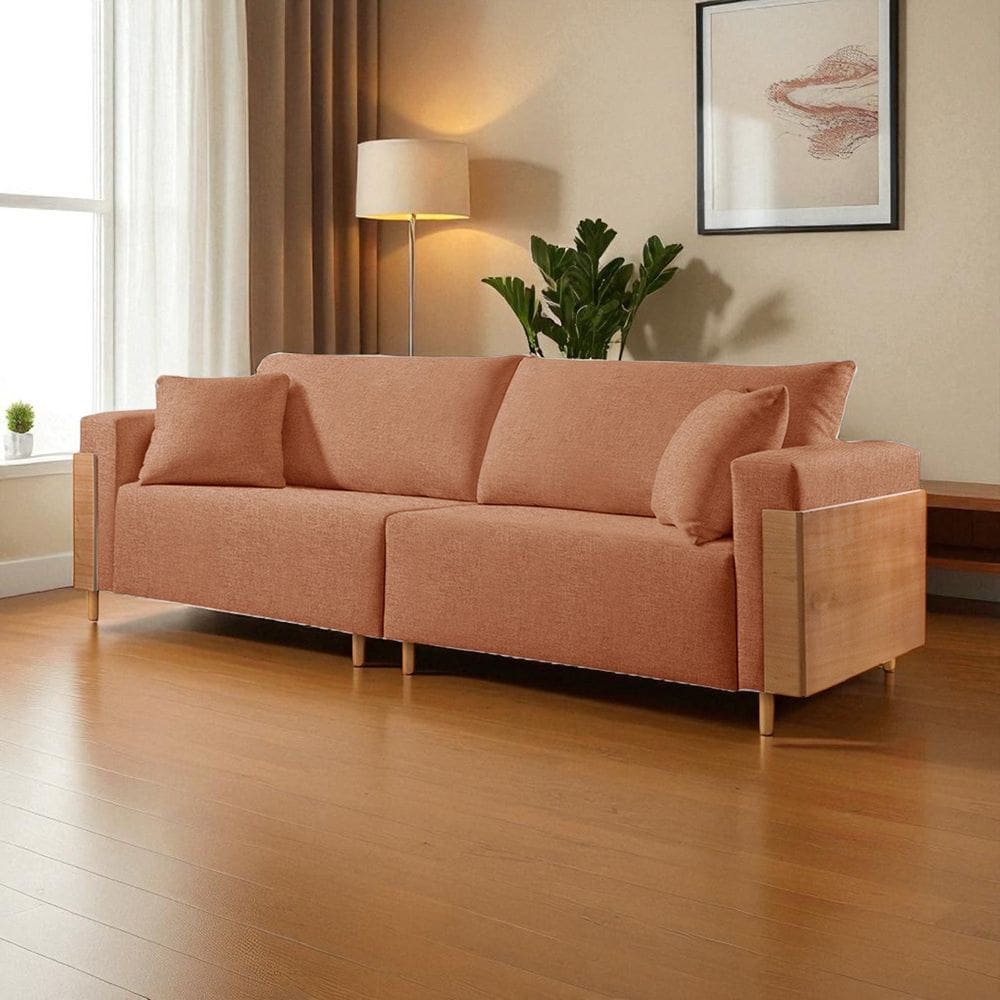 Sofá Fixo Heitor Pé de Madeira Luxo 1,60m Castellar Móbile Linho Terracota
