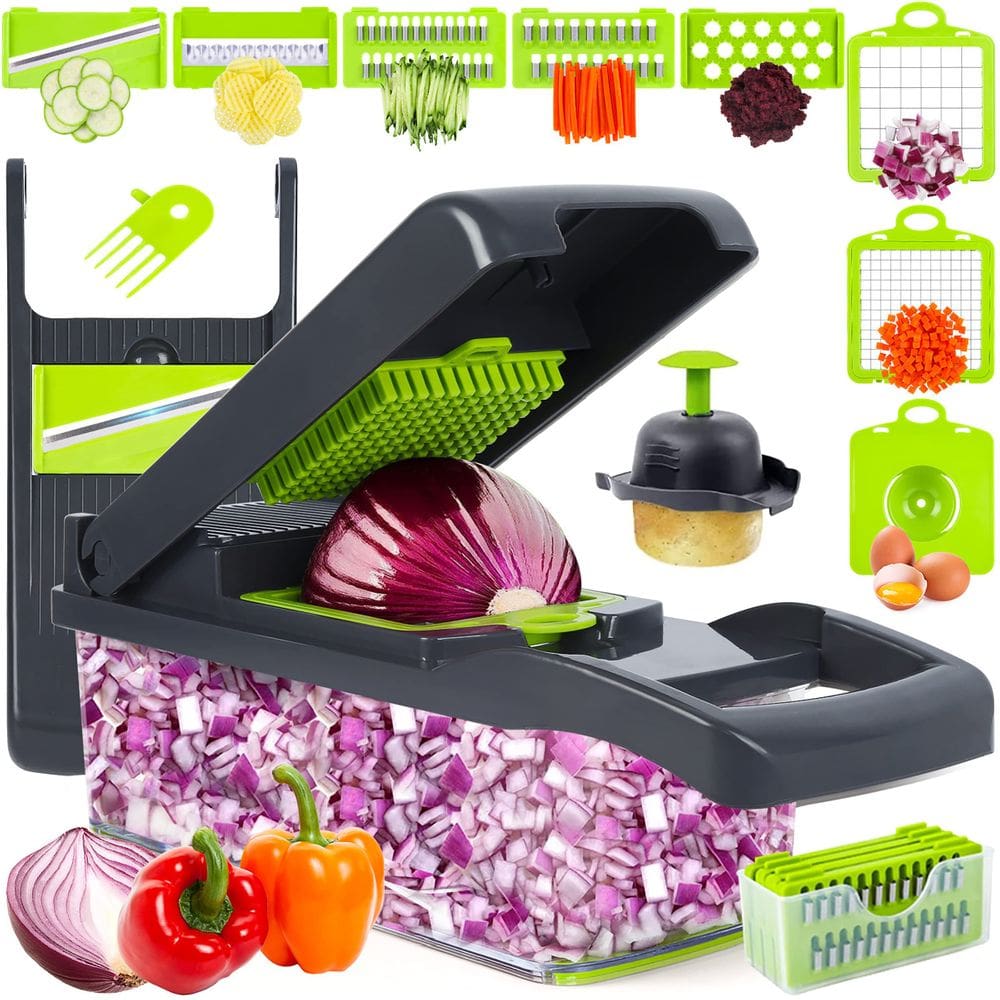 Picador de vegetais RAIQEE Pro 10 em 1 com recipiente cinza