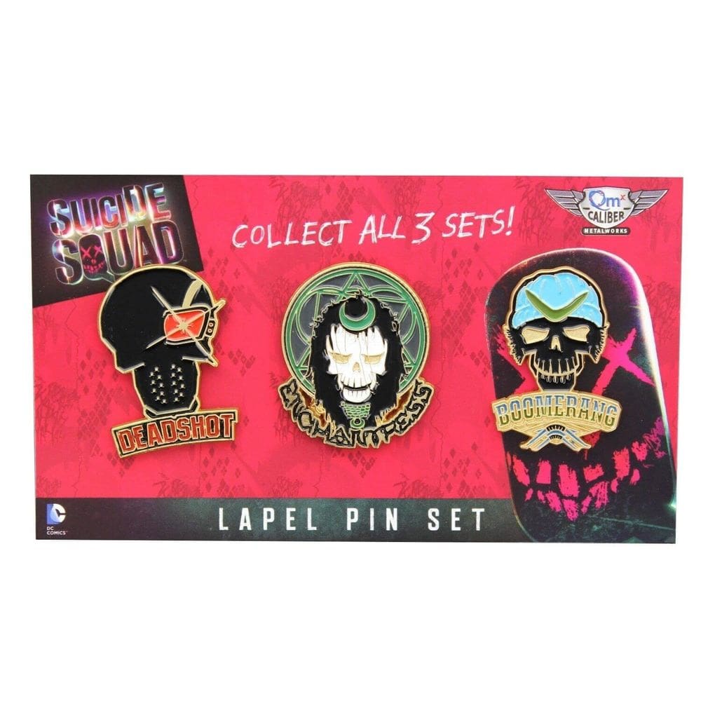 Conjunto de pinos QMx Suicide Squad Lapel Deadshot, Echantress e Captain Boomerang