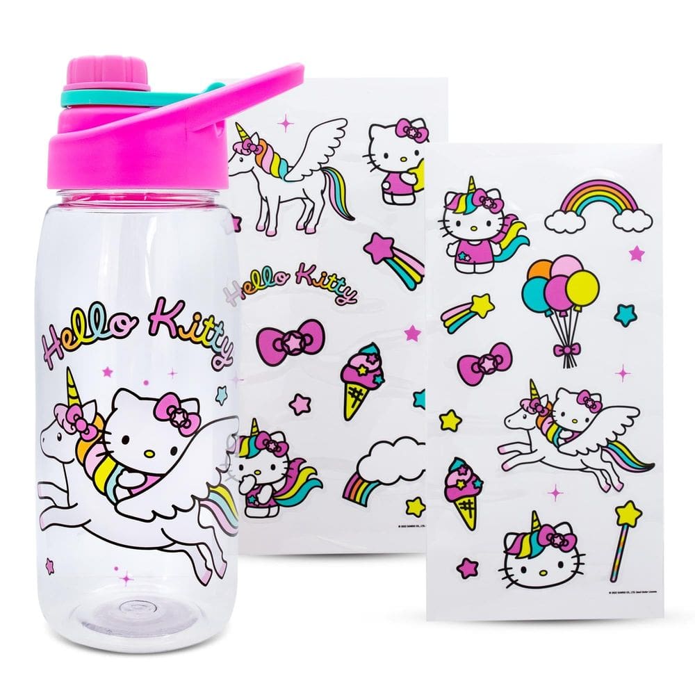 Garrafa de água Sanrio Hello Kitty Unicorn 600ml com adesivos