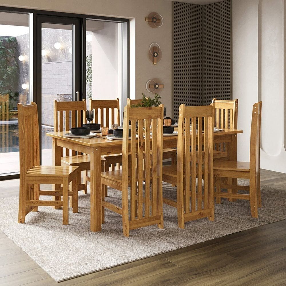 Conjunto Sala de Jantar Mesa Retangular 180cm e 8 Cadeiras em Madeira Maciça Nimes Espresso Móveis Nogueira