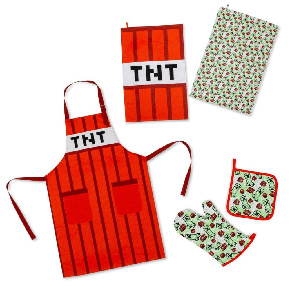 Conjunto de cozinha Minecraft Red TNT Apron Oven Mitt Dish Toalhas