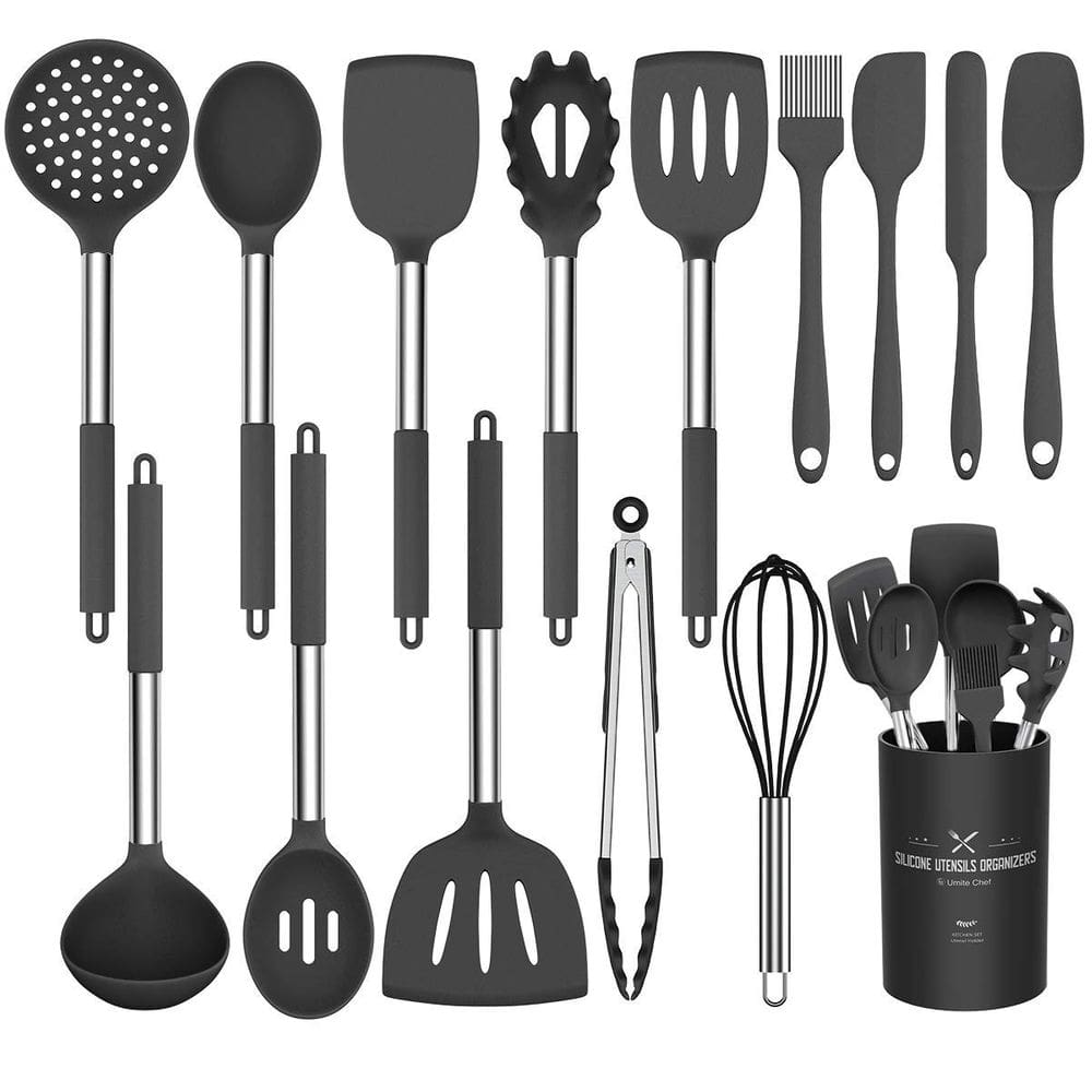 Conjunto de utensílios de cozinha Umite Chef Silicone 15 unidades com alça de aço inoxidável