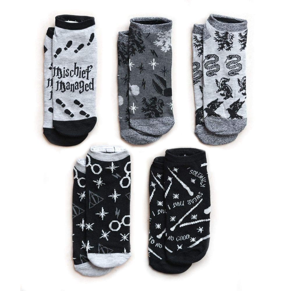 Conjunto de meias de tornozelo Harry Potter, pacote com 5, para adultos, preto+cinza