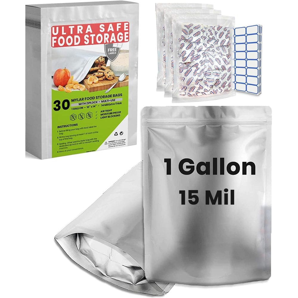 Sacos Mylar para armazenamento de alimentos, pacote Home Sensei de 1 galão com 30