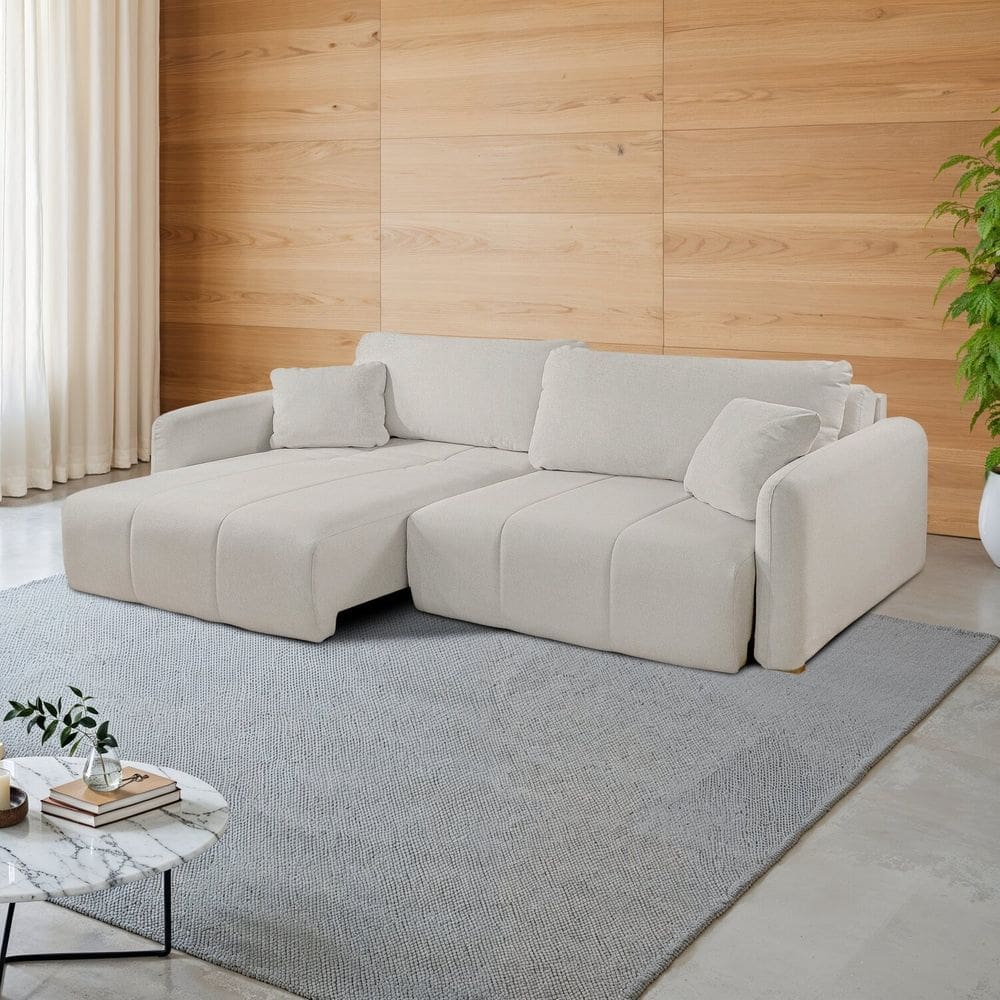 Sofá Retrátil e Reclinável 246cm com Almofadas Decorativas Eros Espresso Móveis Bege Claro