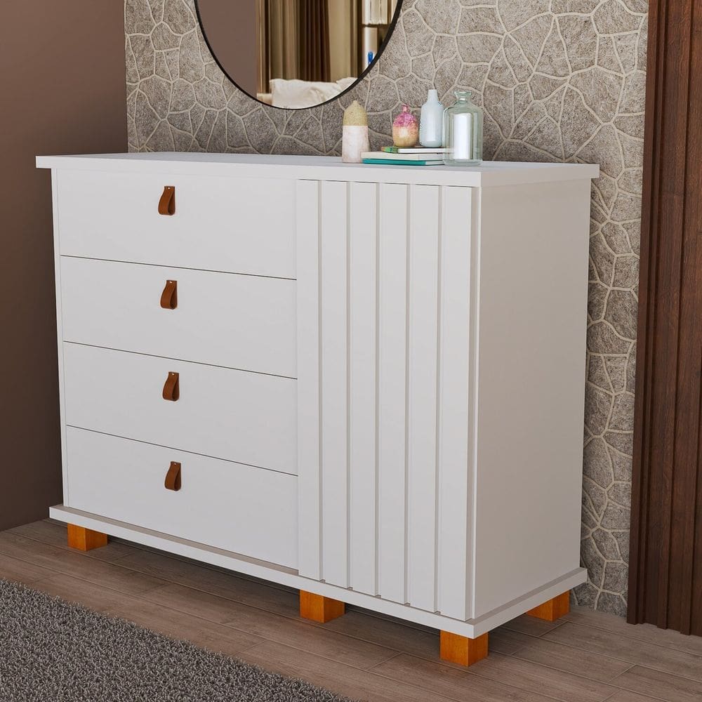 Cômoda Ripado para Quarto 120cm X 94cm Talismã Branco