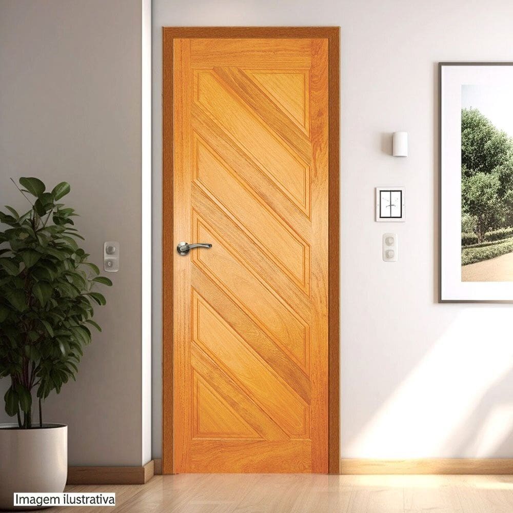 Porta de Madeira Maciça Tauari 210x90x3,3 Almofadas Diagonais Jomadi Natural