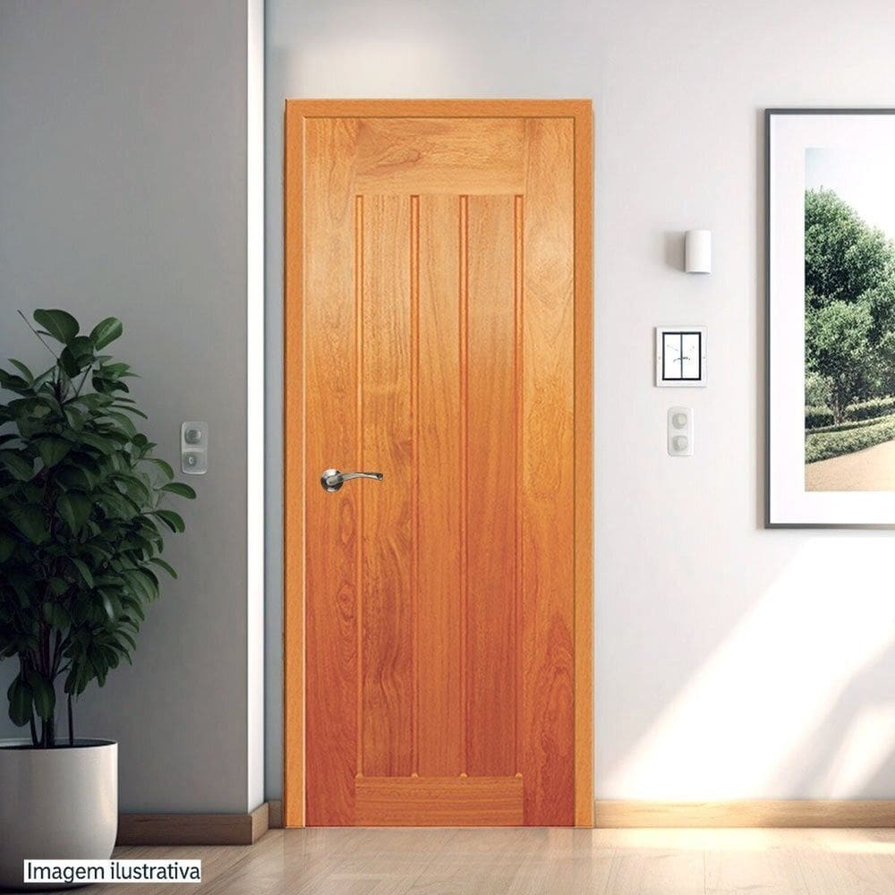 Porta de Madeira Maciça Tauari 210x70x3,3 Cinco Réguas Verticais Jomadi Natural