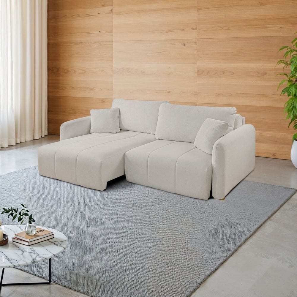 Sofá Retrátil e Reclinável 206cm com Almofadas Decorativas Eros Espresso Móveis Bege Claro