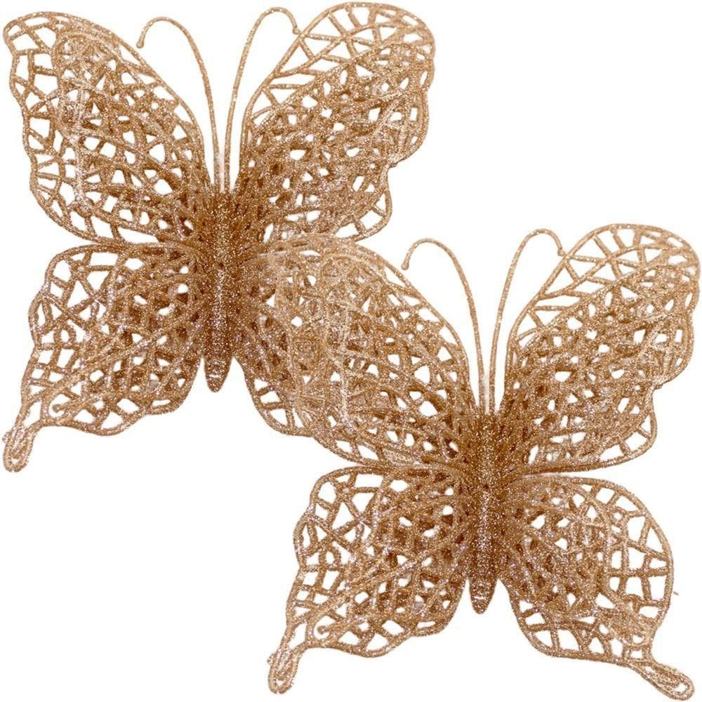 Kit 12 Pendente árvore Natal Borboleta Gold Natalino De 15cm