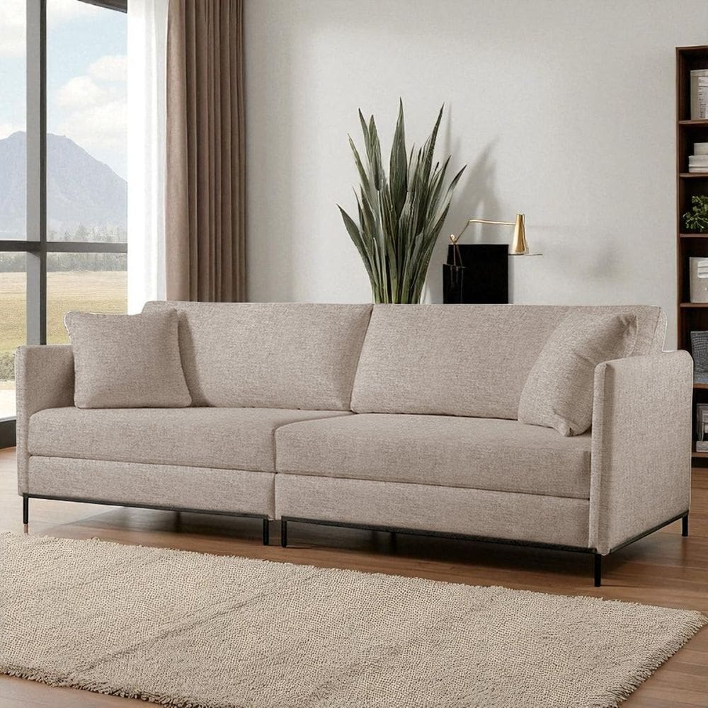 Sofá Fixo Ravi 4 Lugares Luxo 2,50m Castellar Móbile Linho Cappuccino