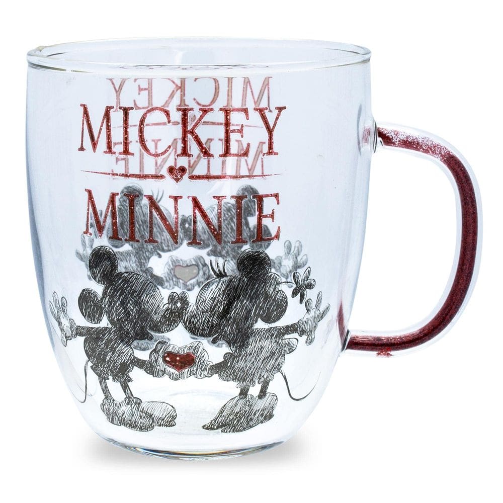 Caneca de vidro Silver Buffalo Disney Mickey Minnie 414ml Glitter