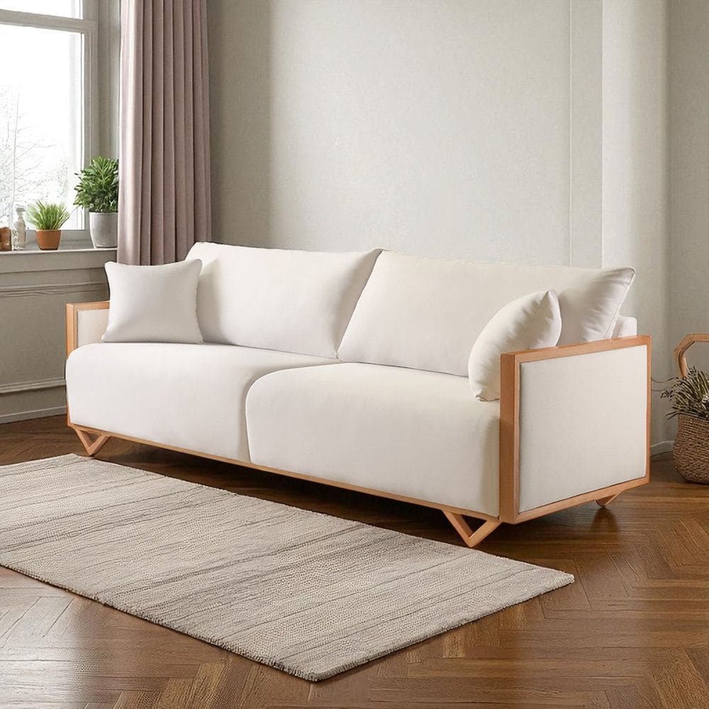 Sofá Fixo Lara 3 Lugares Luxo 2,30m Castellar Móbile Veludo Bege Claro