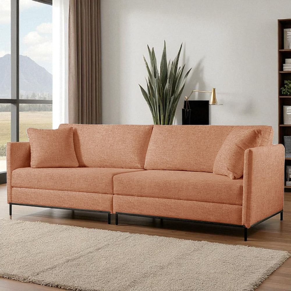 Sofá Fixo Ravi 3 Lugares Luxo 2,30m Castellar Móbile Linho Terracota