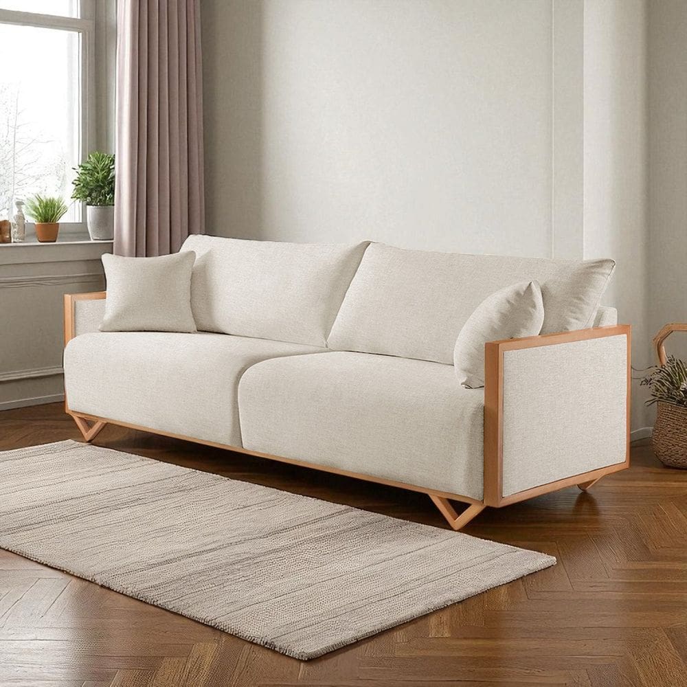 Sofá Fixo Lara 2 Lugares Luxo 1,70m Castellar Móbile Linho Bege Claro