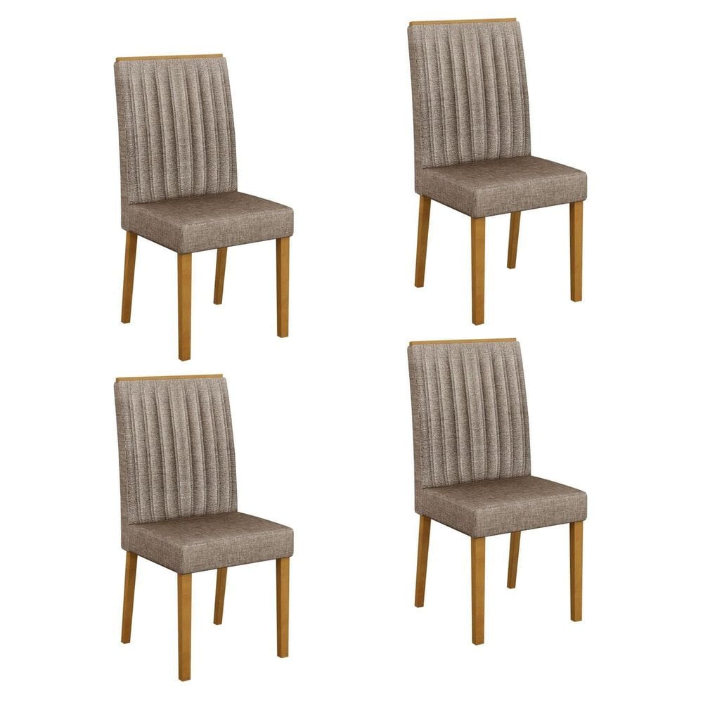 Conjunto 4 Cadeiras para Sala de Jantar Pés em Madeira Maciça Mari Bege