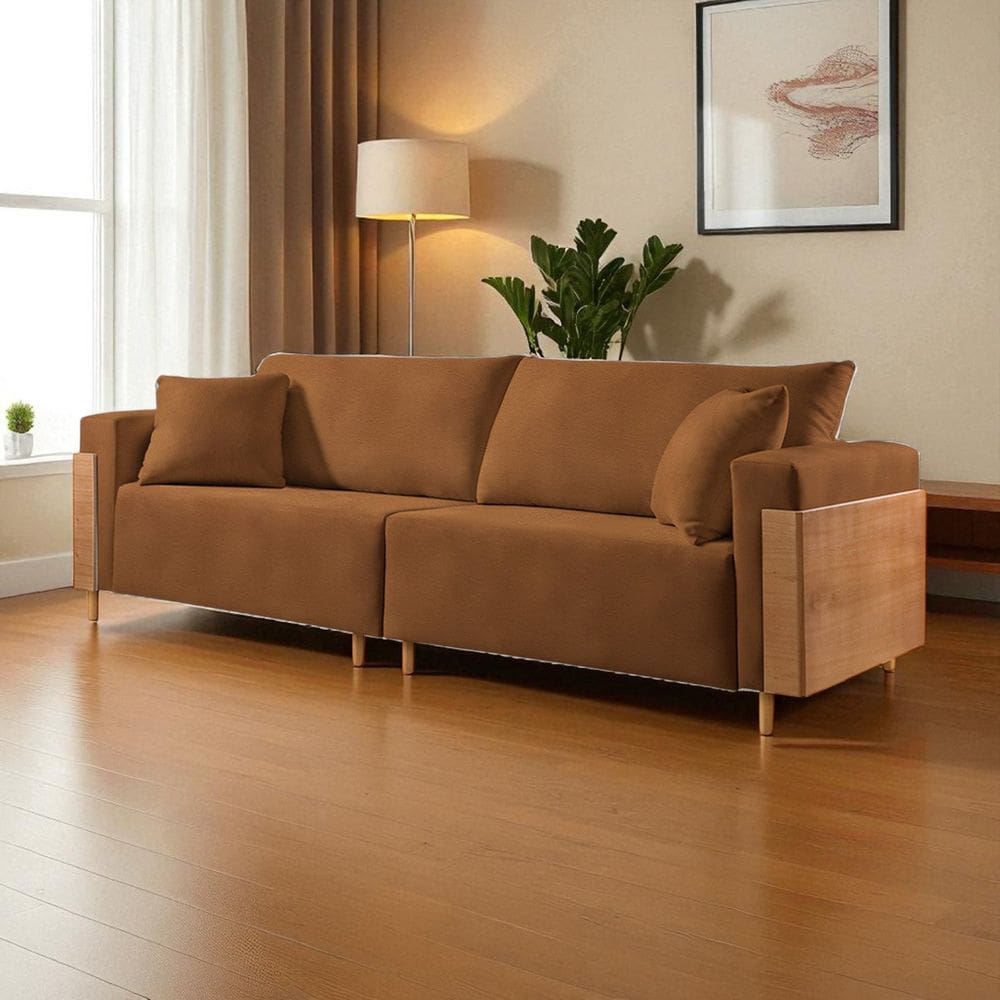 Sofá Fixo Heitor Pé de Madeira Luxo 1,60m Castellar Móbile Sintético Caramelo