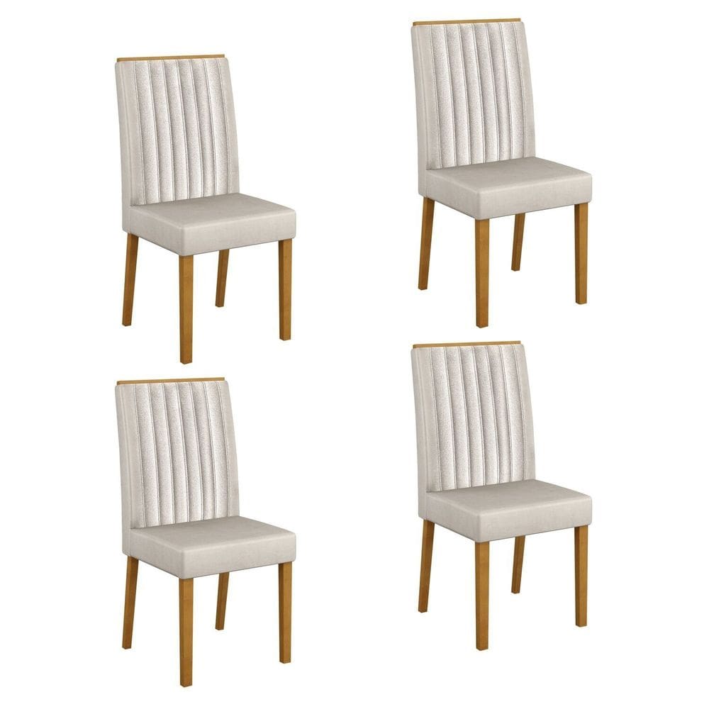 Conjunto 4 Cadeiras para Sala de Jantar Pés em Madeira Maciça Mari Palha