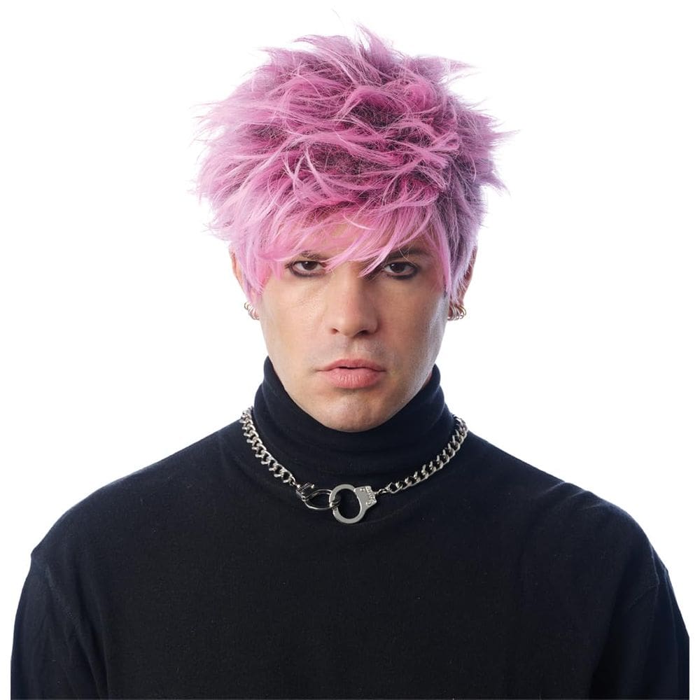 Peruca Costume Culture Franco Rap Rocker de fibra sintética rosa
