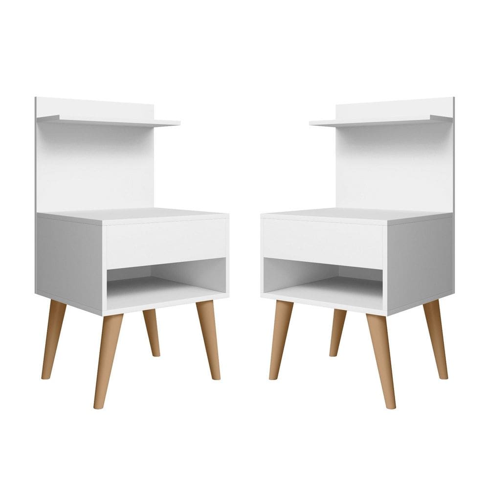Kit com 2 Mesas de Cabeceira com 1 Gaveta Kosovo Branco