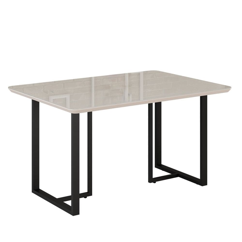 Mesa para Sala de Jantar Retangular 120x90cm Mdf com Vidro Lunna Preto Fosco / Off White