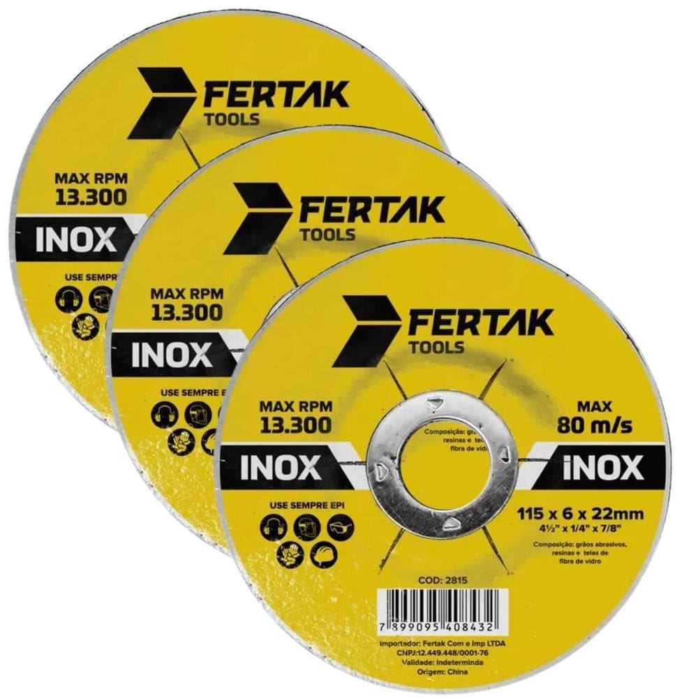 Disco De Desbaste Metal Aço Ferro Inox 115X22Mm Kit 03 Un