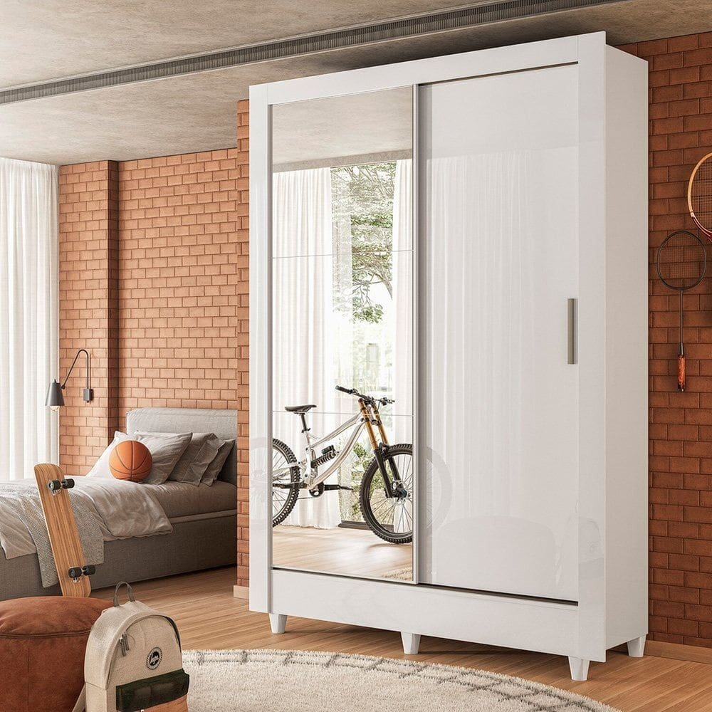 Guarda-roupa 2 Portas de Correr com Espelho Lyon Branco