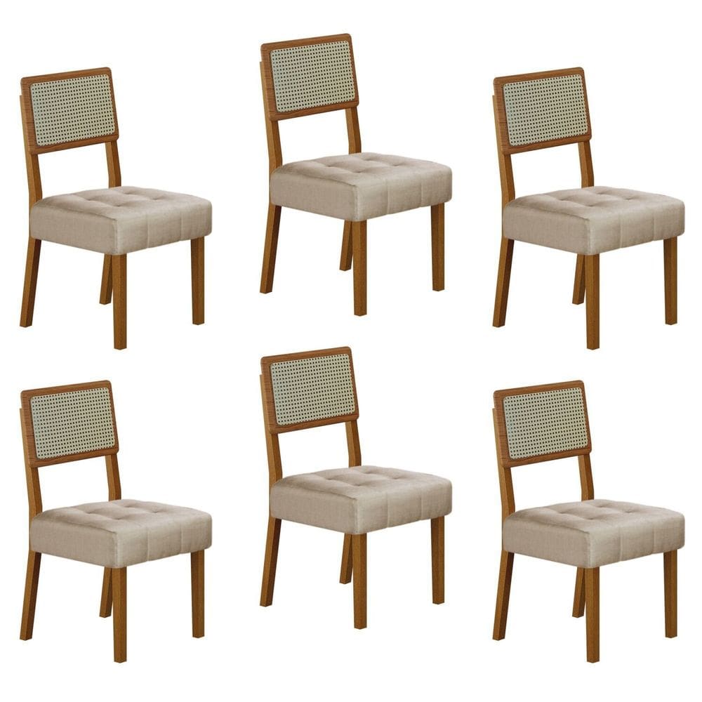 Conjunto 6 Cadeiras para Sala de Jantar Pés em Madeira Maciça Liz Bege/Cinza/Freijó