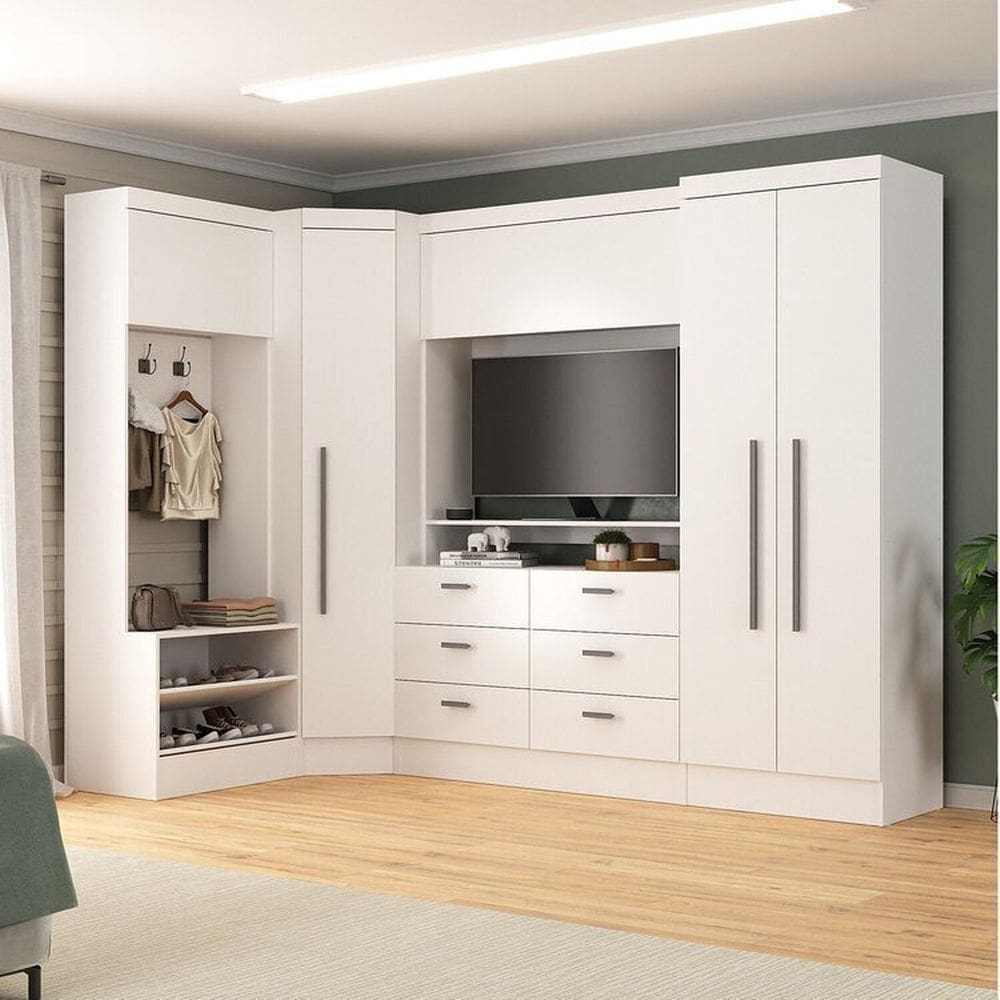 Guarda-roupa Modulado Viena 5 Portas 6 Gavetas 4 Peças Espresso Móveis Branco